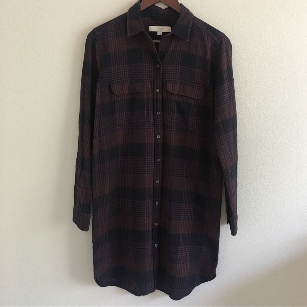 LOFT Ann Taylor plaid tunic dress small purple